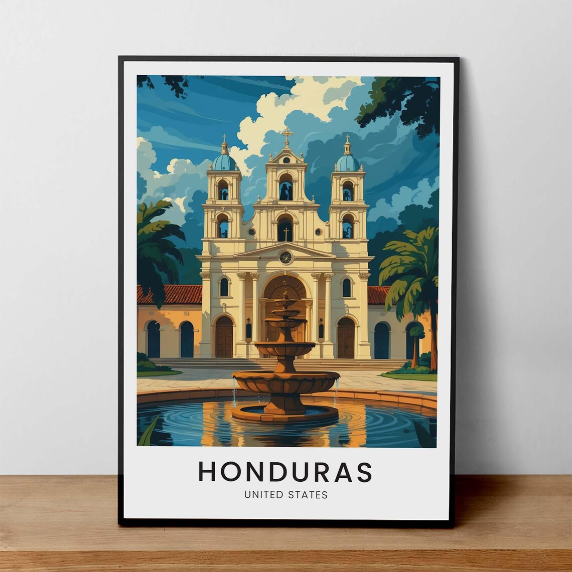 Honduras Print Central America Travel Poster Colonial Architecture Wall Art