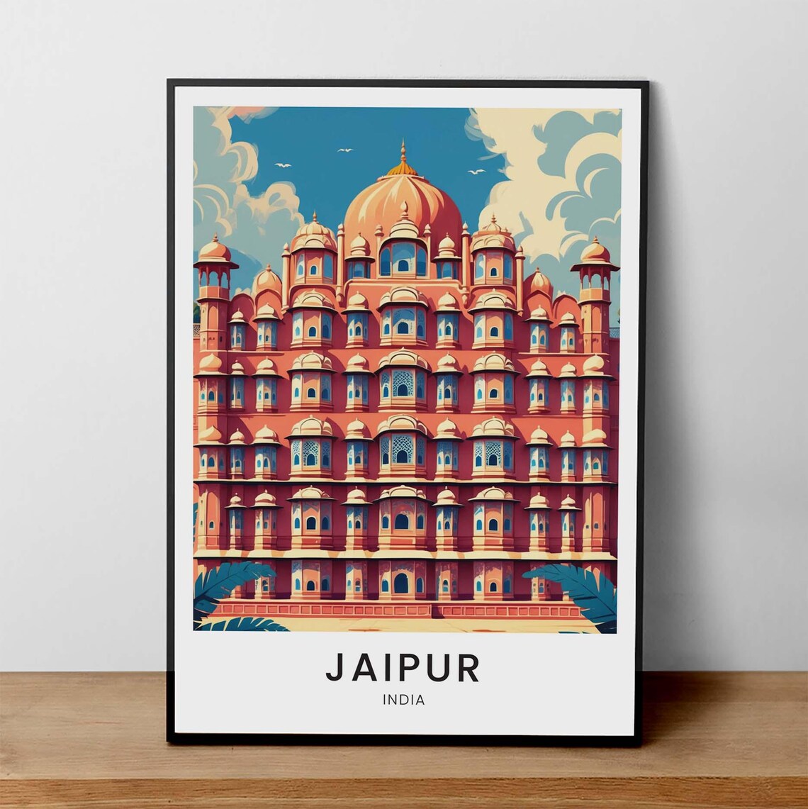 Jaipur India Hawa Mahal Pink Palace Royal Vintage Travel Poster