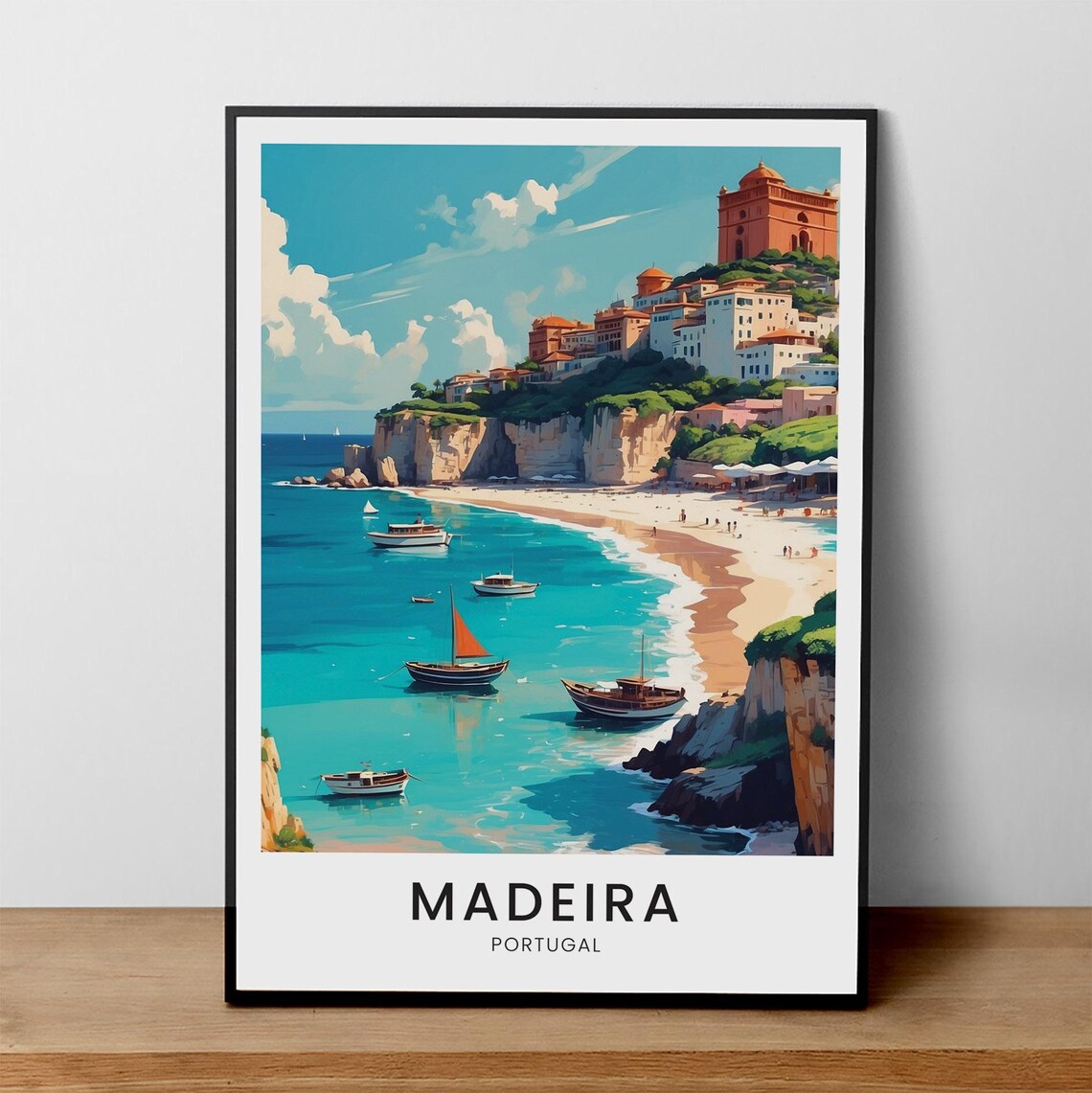 Madeira Portugal Coastal Cliffside Beach Vintage Travel Poster