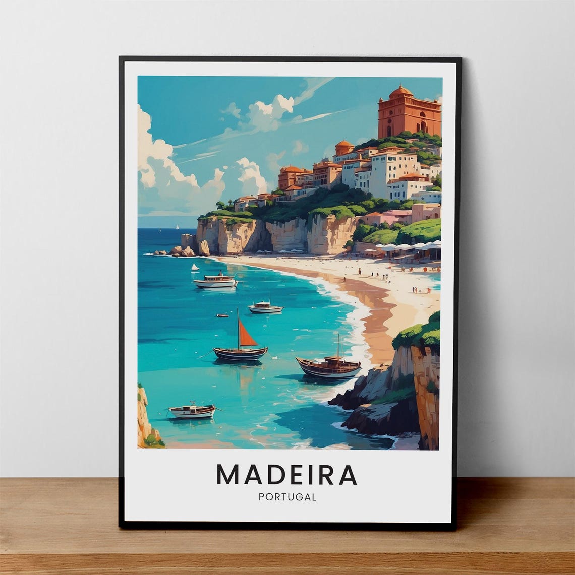 Madeira Portugal Travel Print Coastal Island Illustration