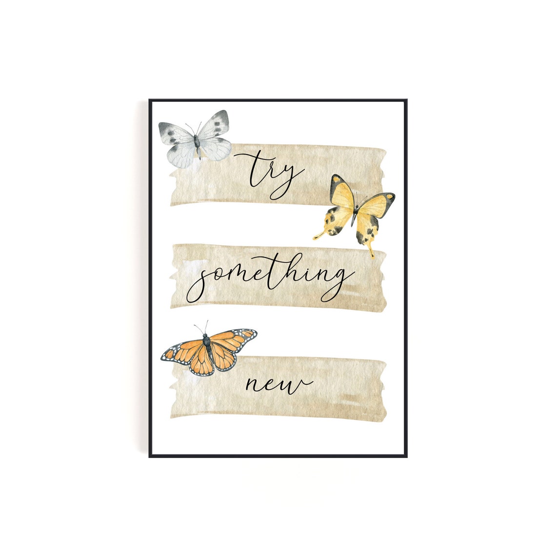 Try Something New Motivational Poster With Butterflies Wall Art For Classroom Homeschool