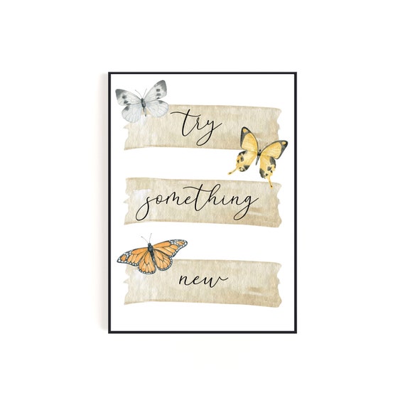 Try Something New Motivational Poster With Butterflies Wall Art For Classroom Homeschool