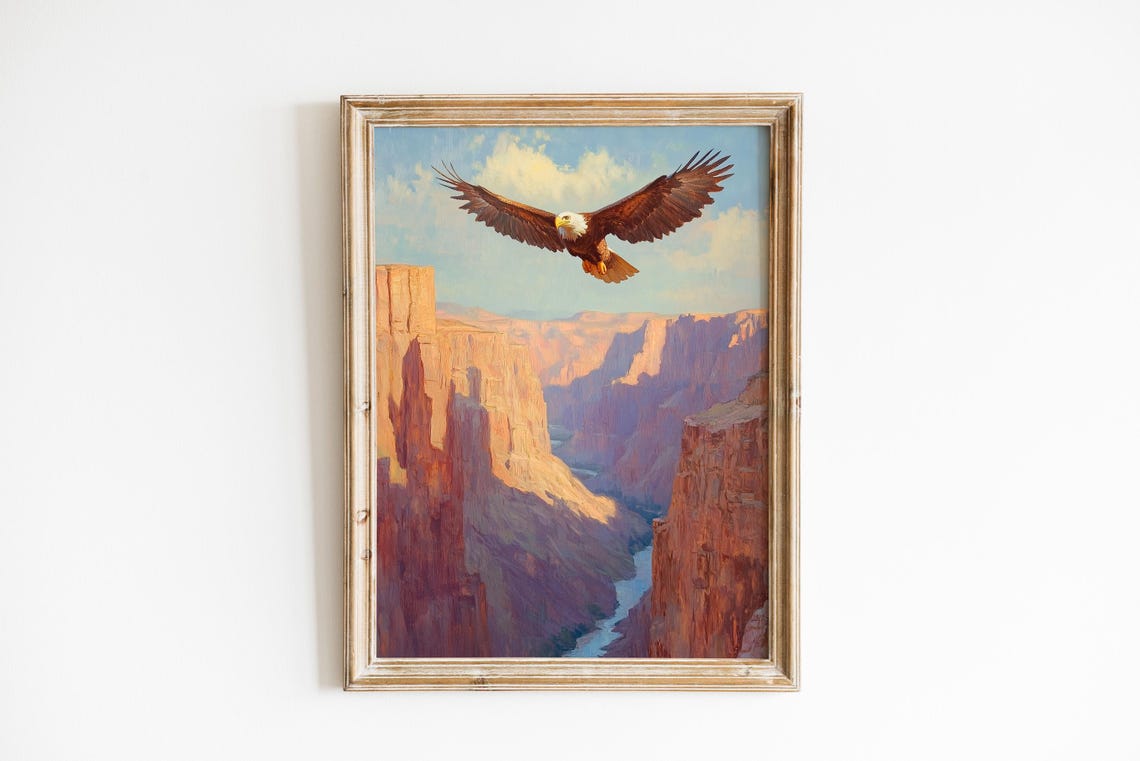 Bald Eagle Soaring Red Rock Canyon Dramatic Wildlife Art Poster