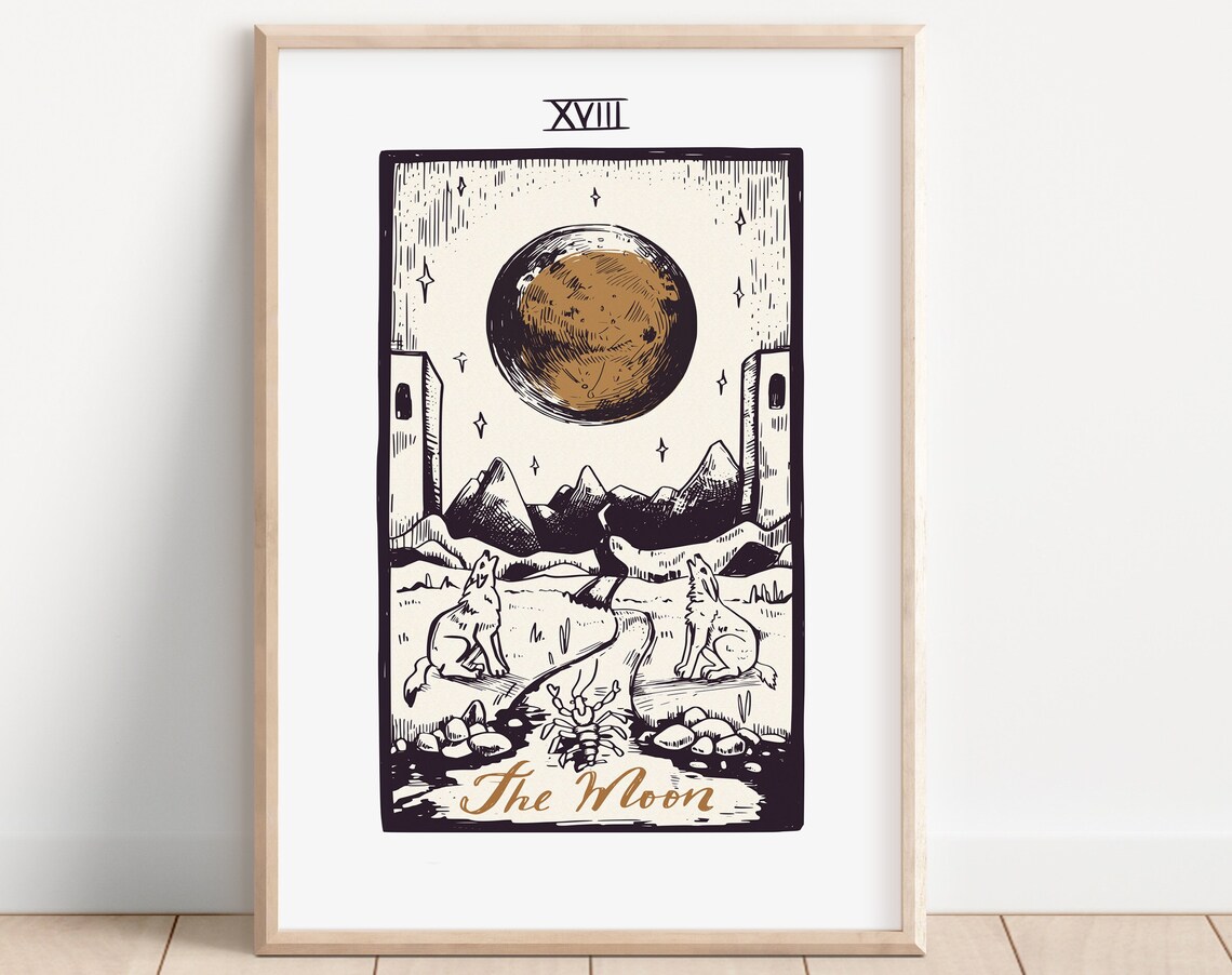 The Moon Vintage Tarot Print, Boho Celestial Decor