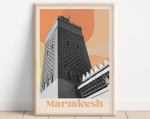 Marrakesh Travel Print Morocco Retro Summer Boho Pastel Abstract 70s Exotic Landscape Colourful Home Decor Bohemian Poster