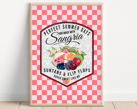 Perfect Summer Days Sangria Fruit Retro Pink Checkerboard Wall Poster