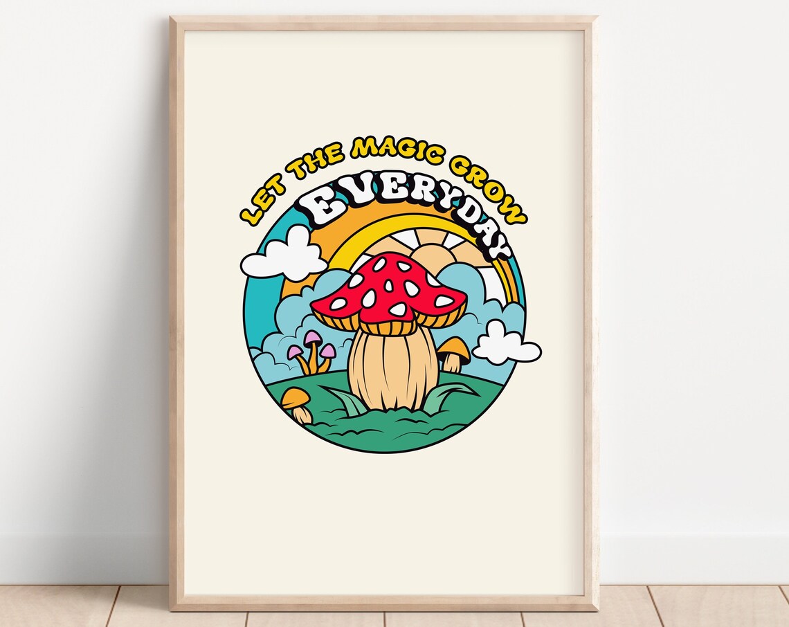 Mushroom Let the Magic Grow Retro Art Print