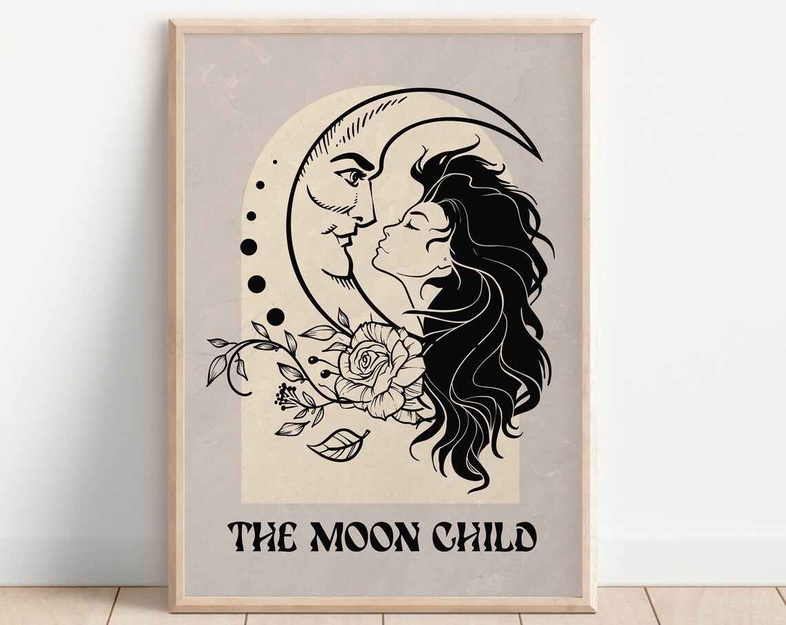 Moon Child Tarot Card Style Print, Bohemian Mystical