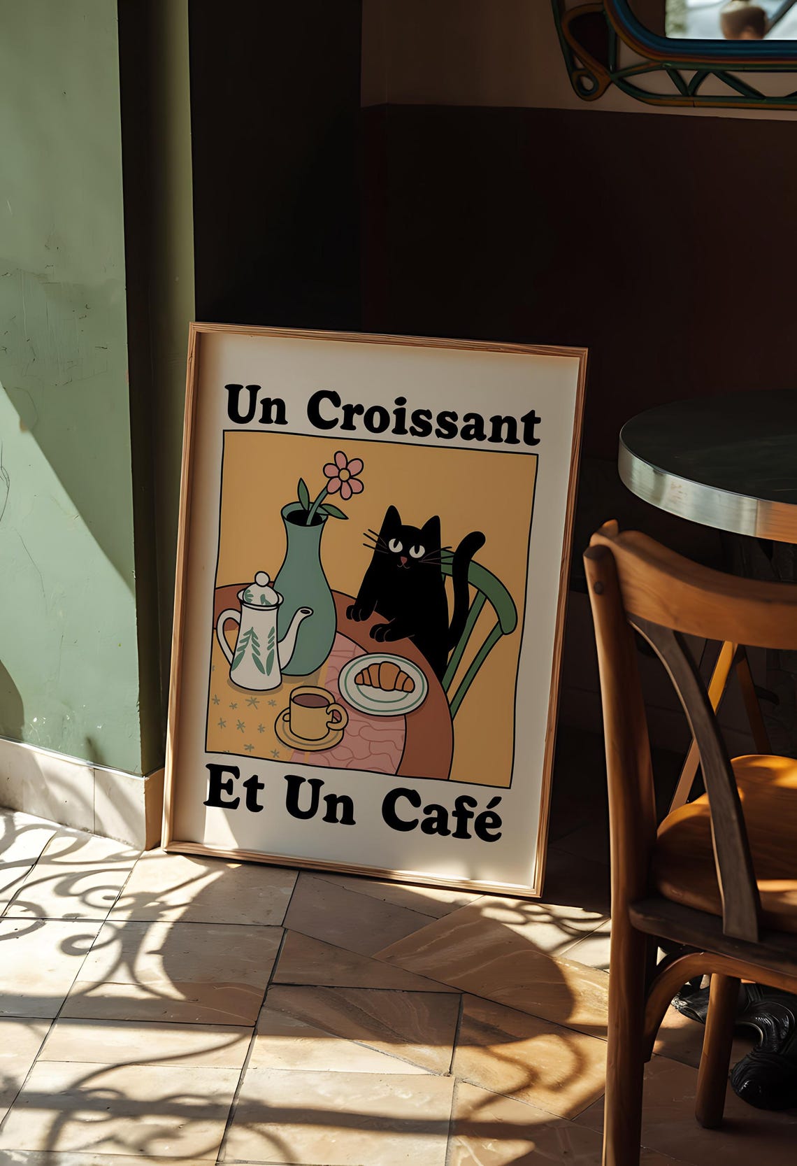 Un Croissant Et Un Café Cat, Vintage Kitchen Art Print - Image 4