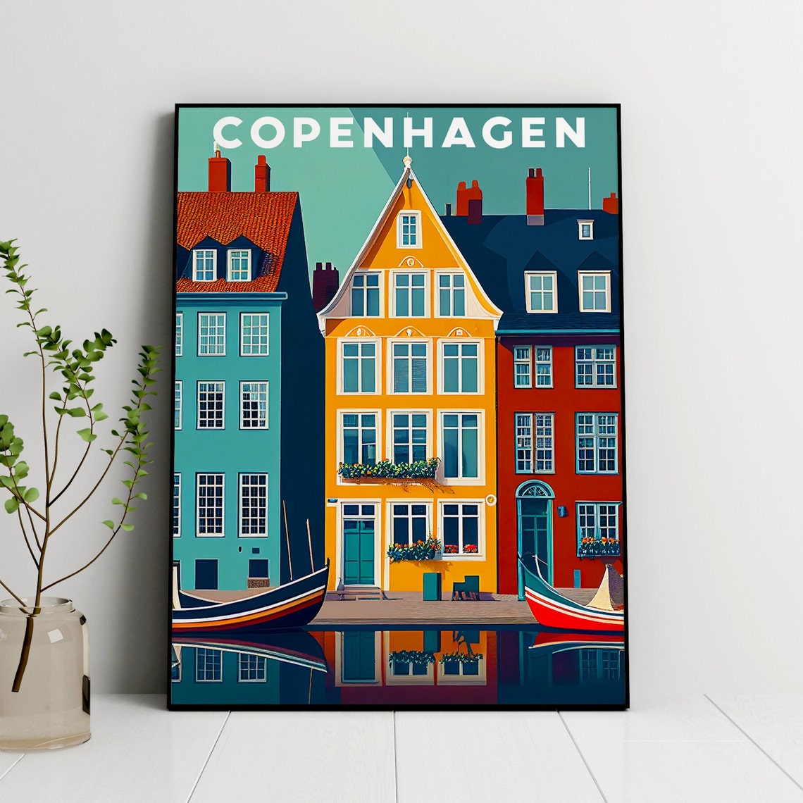 Copenhagen Poster Nyhavn Denmark Travel Illustration Travel Wall Art City Poster Nordic Poster Scandinavian Print Cityscape Wall Art