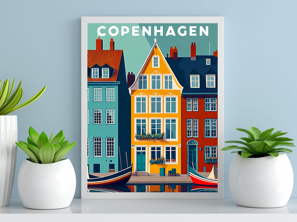 Copenhagen Poster Nyhavn Denmark Travel Illustration Travel Wall Art City Poster Nordic Poster Scandinavian Print Cityscape Wall Art - Image 3