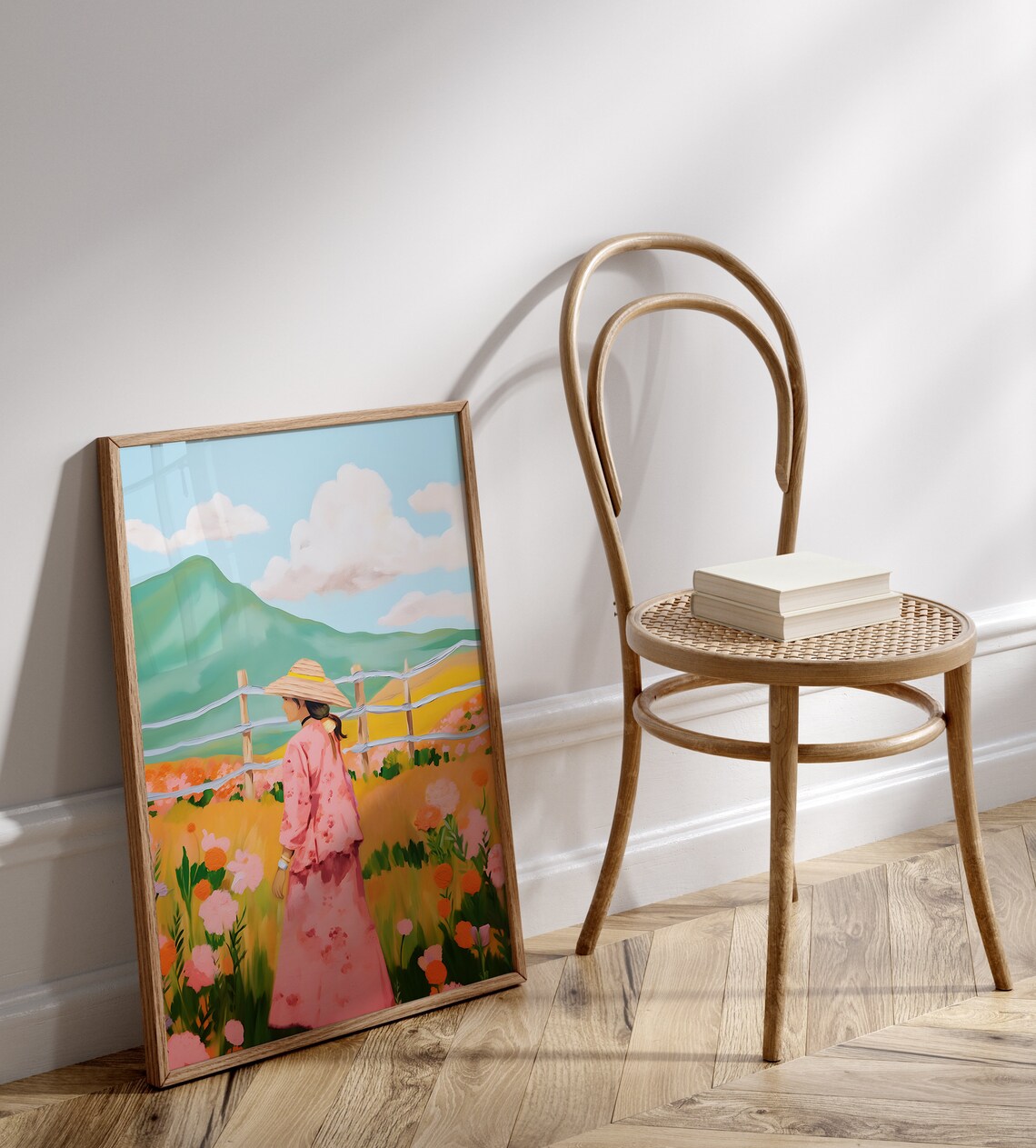 Girl In The Meadow Abstract Mountain Art Print - Image 3