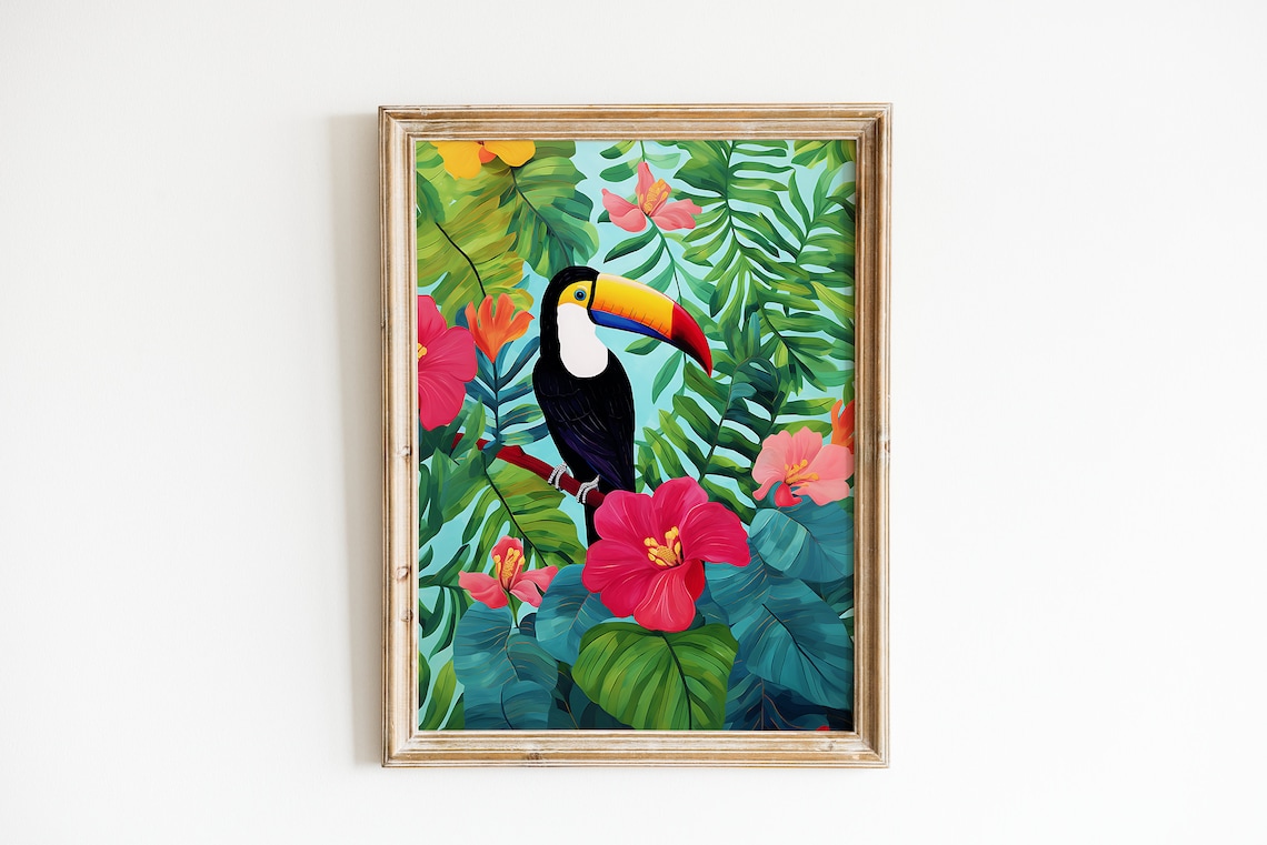 Toucan Art Jungle Wall Art, Boho Nursery Poster