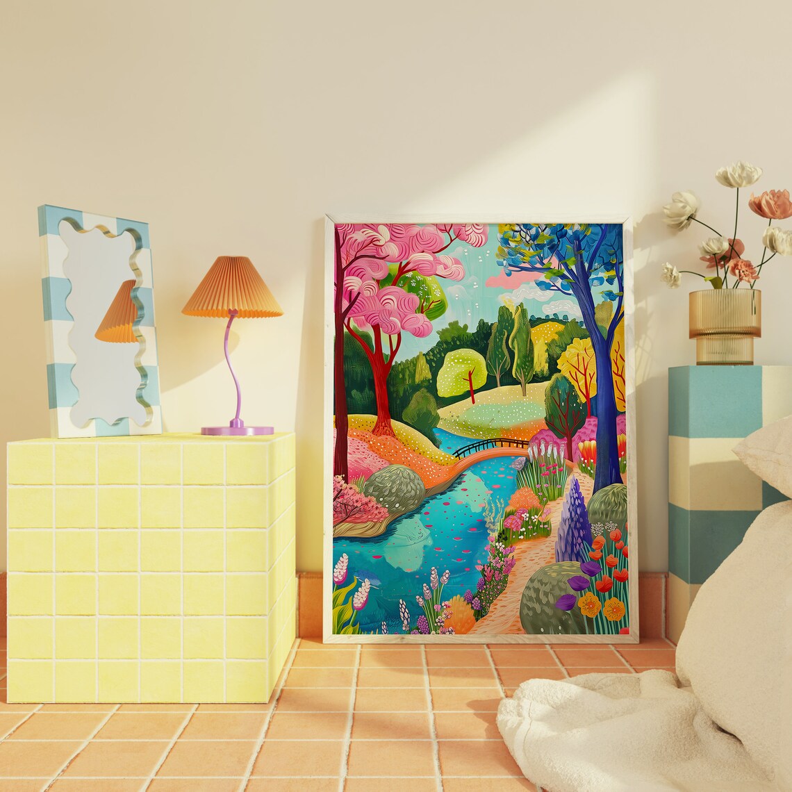 Colorful River Scenery Abstract Art Print - Image 2