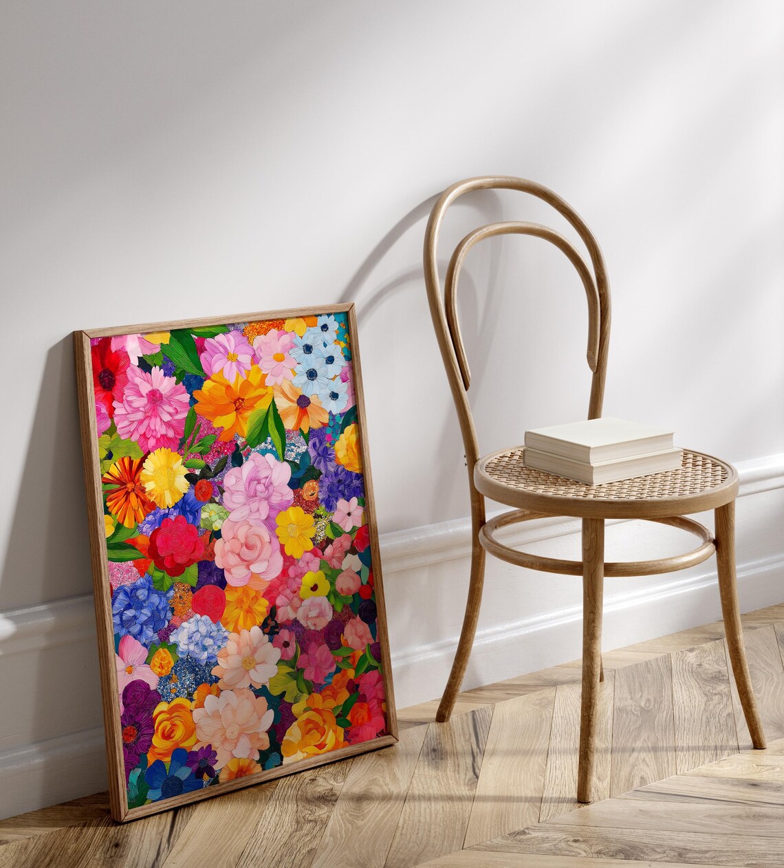 Colorful Garden Flower Bouquet With Roses And Dahlias Art Print - Image 3