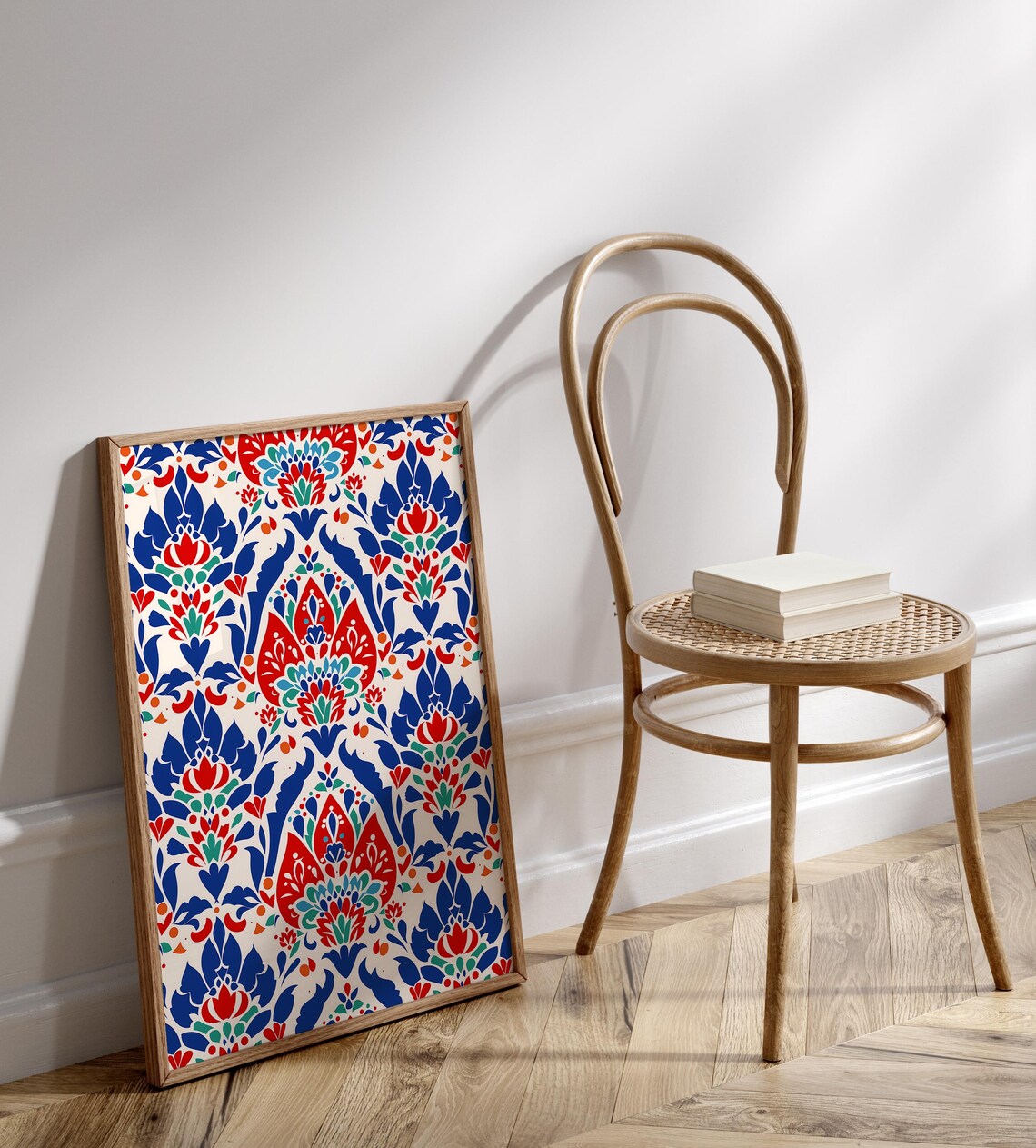 Turkish Ottoman Floral Pattern Red Blue Iznik Style Art Print - Image 3
