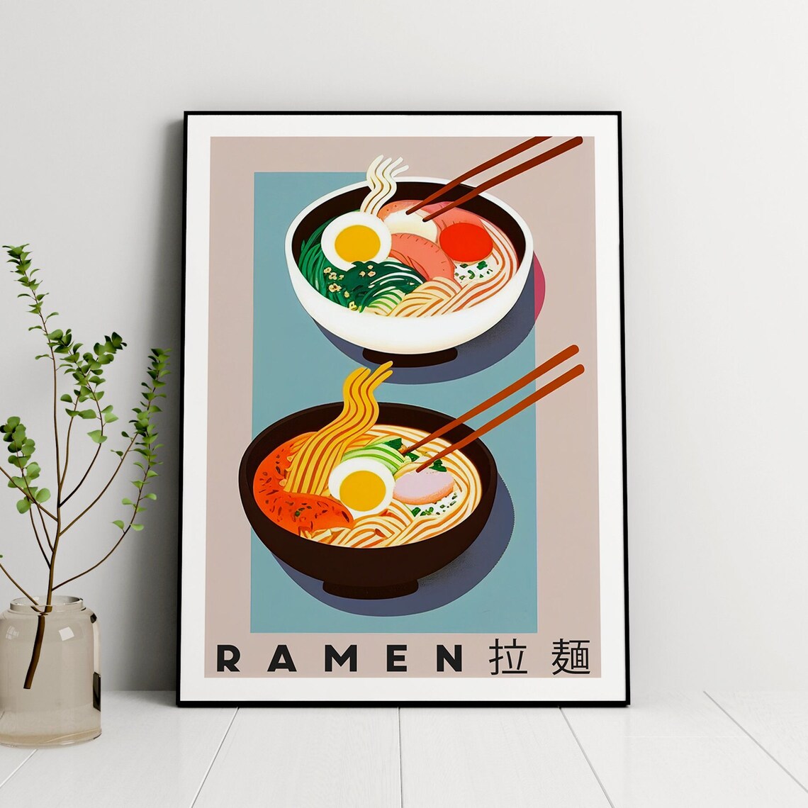 Ramen Noodle Bowl Chopsticks Retro Japanese Food Illustration Poster