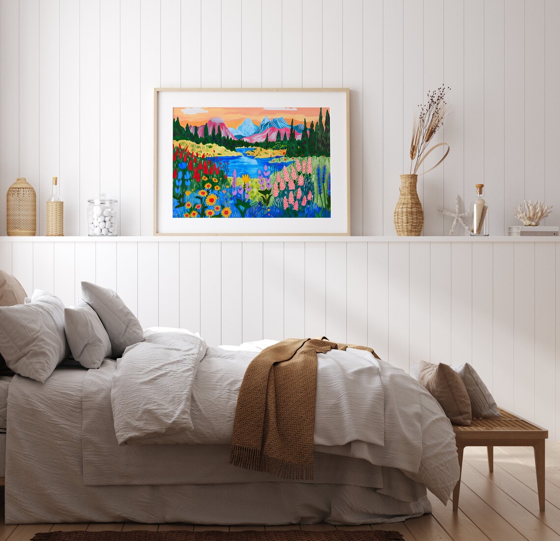 Colorful Mountain Flowers Nature Illustration Art Print - Image 2