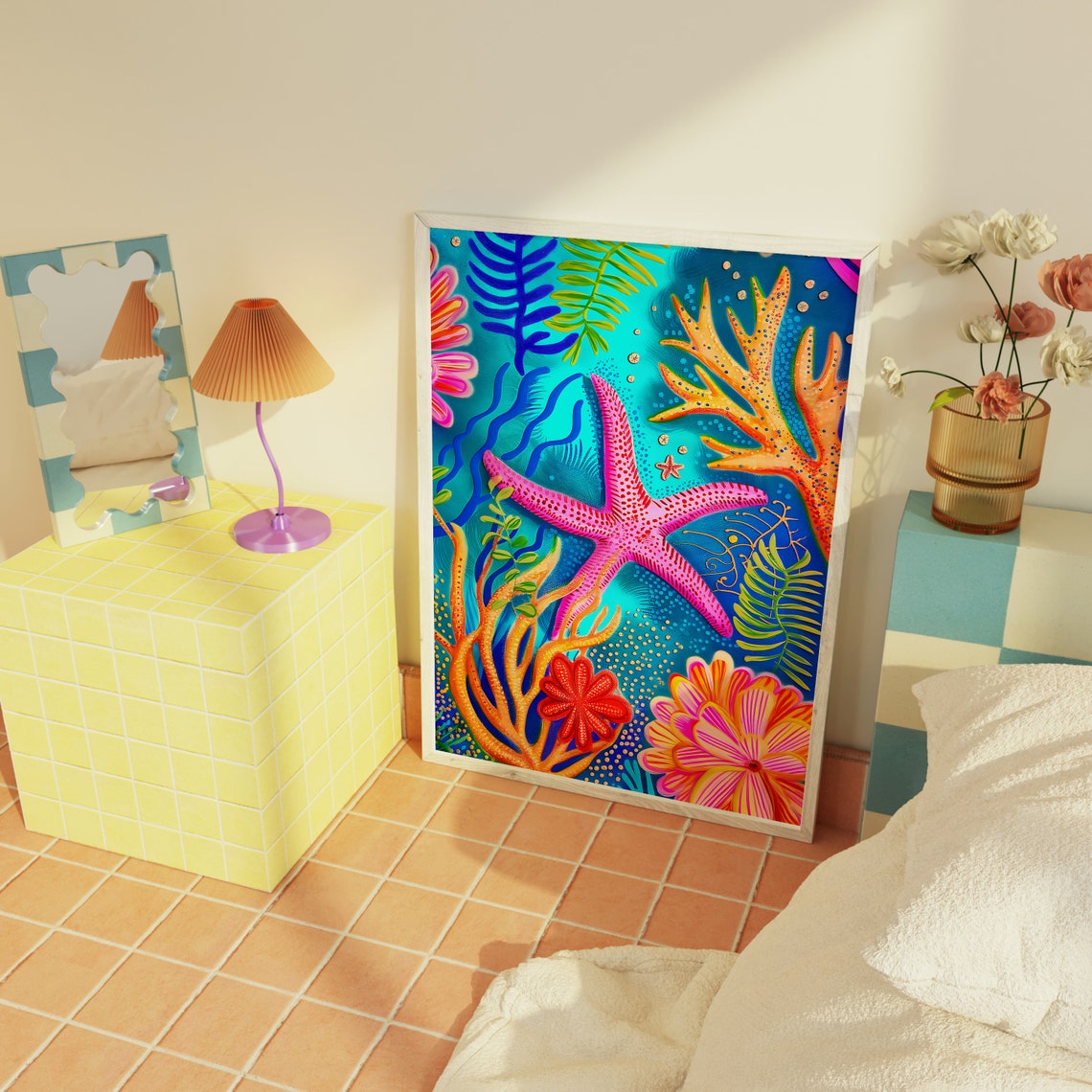 Pink Starfish Coral Reef Underwater Tropical Ocean Scene Poster - Image 2