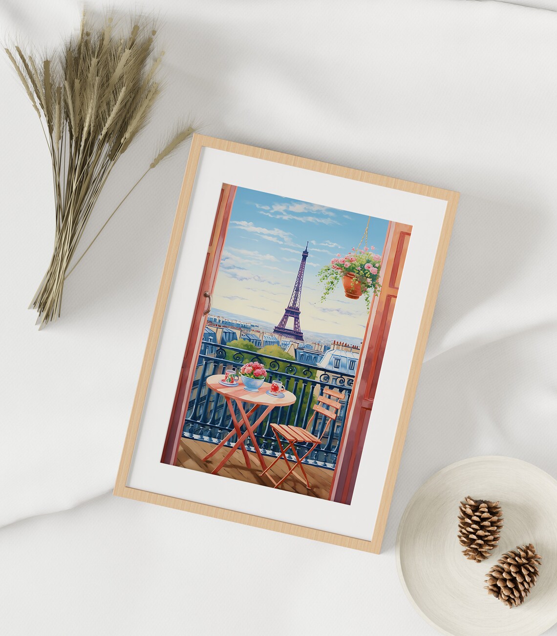 Paris Eiffel Tower Balcony Art Print With Flowers And City View - Image 3
