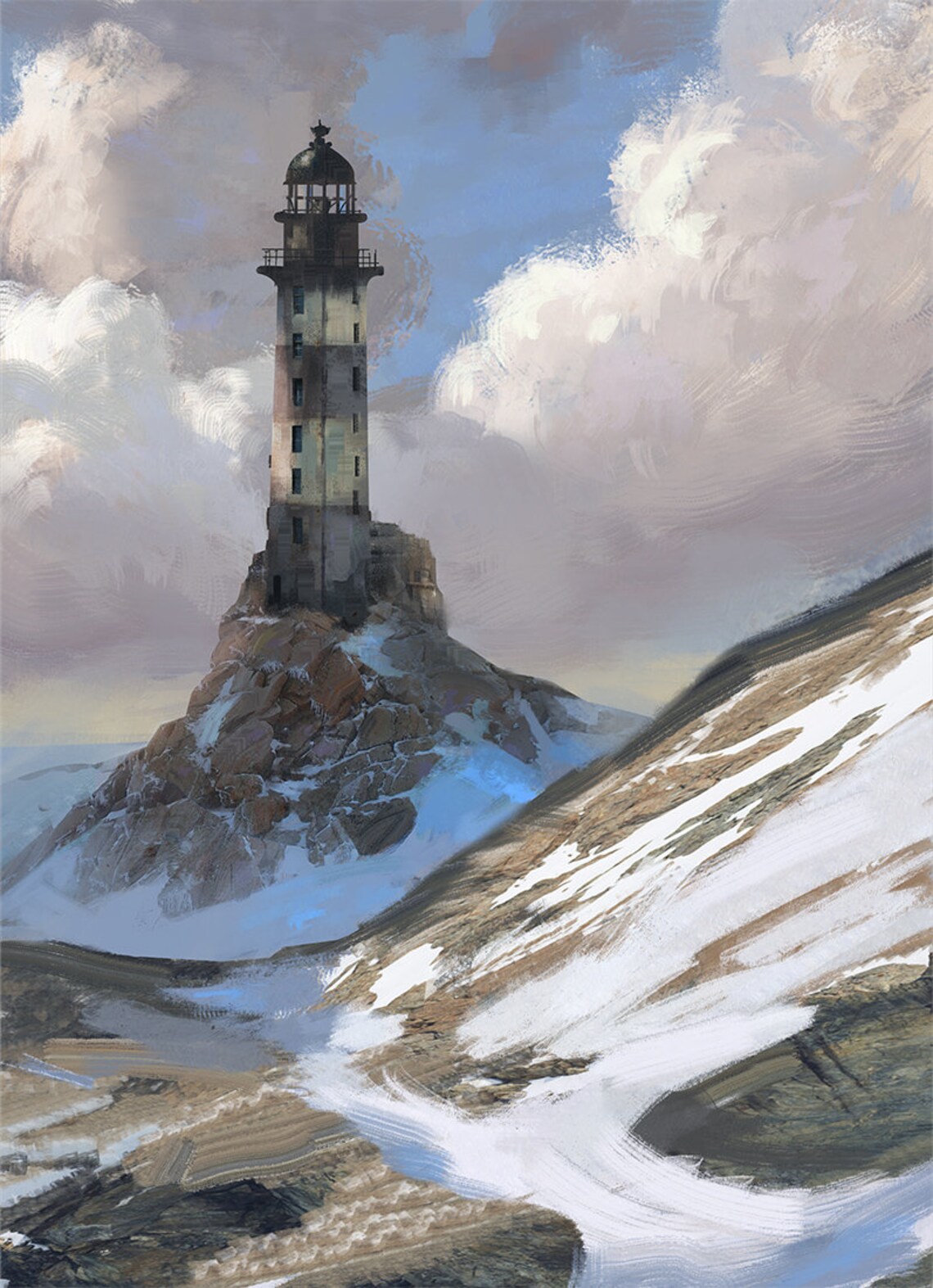 Snowy Lighthouse Rocky Coast Oil Painting Winter Seascape Framed Art Poster - Image 4