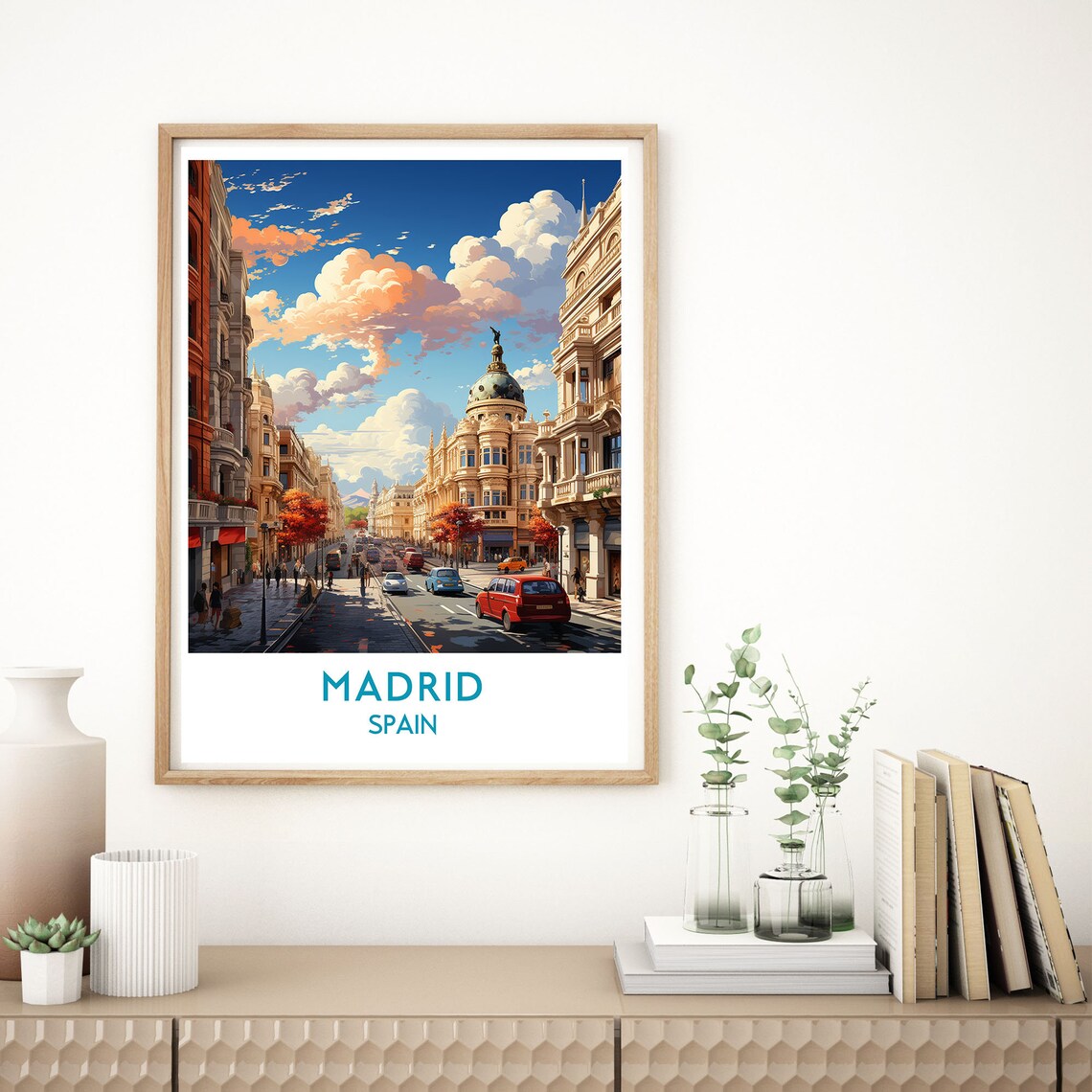 Madrid Spain Gran Via Street Cityscape Travel Vintage Poster - Image 2