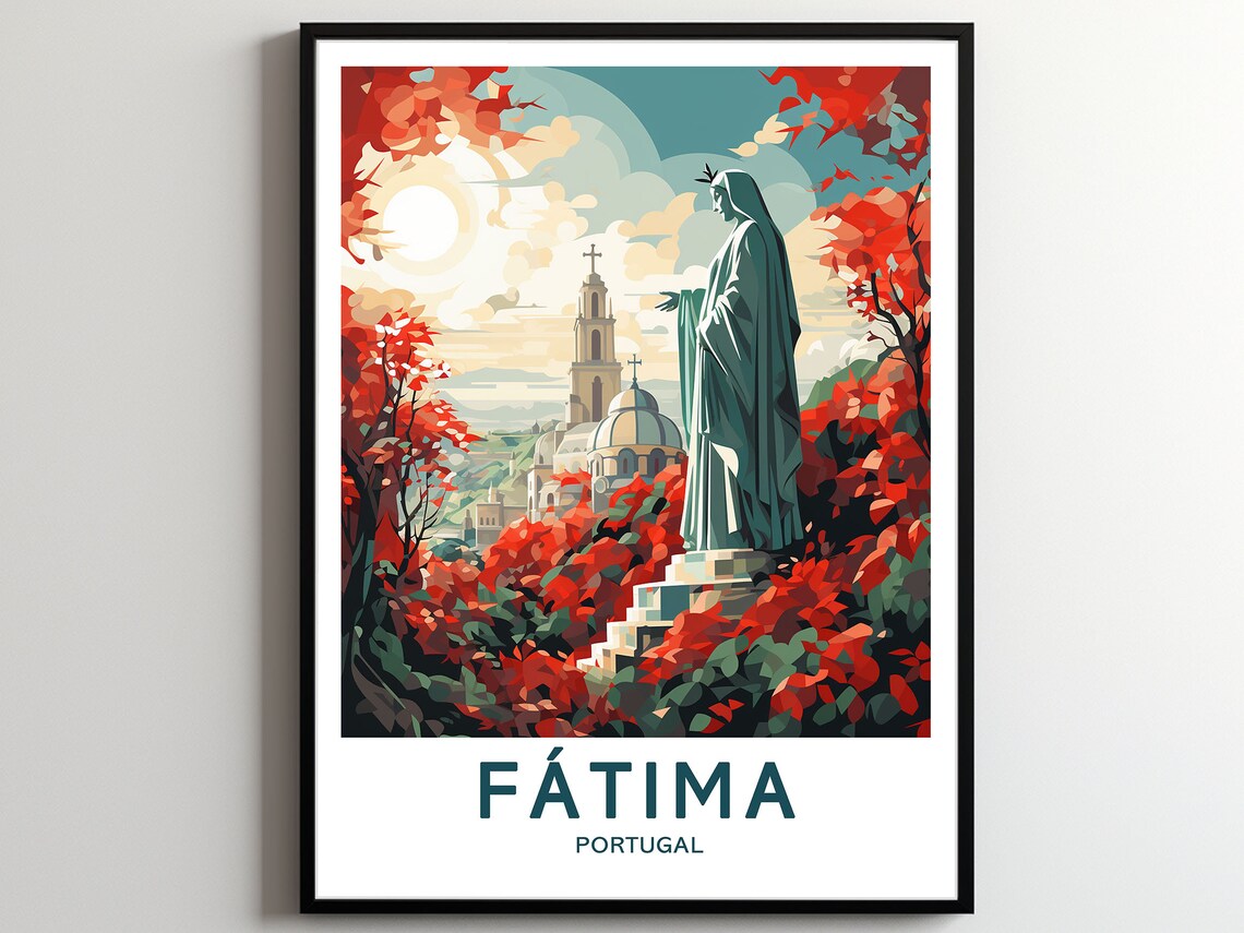 Fatima Portugal Sanctuary Pilgrimage Church Autumn Travel Poster