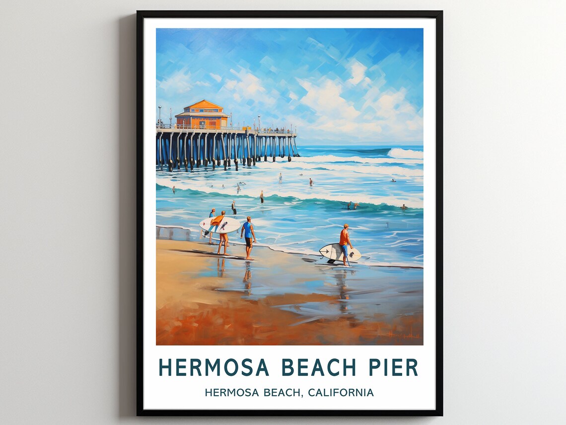Hermosa Beach Pier California Surf Ocean Beach Travel Poster