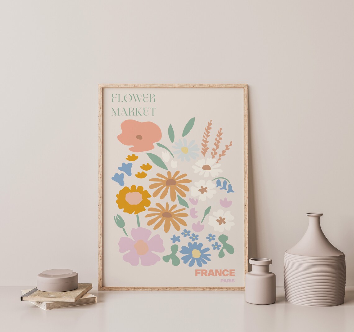 France Paris Sweet Pastel Wildflower Market Botanical Poster - Image 3