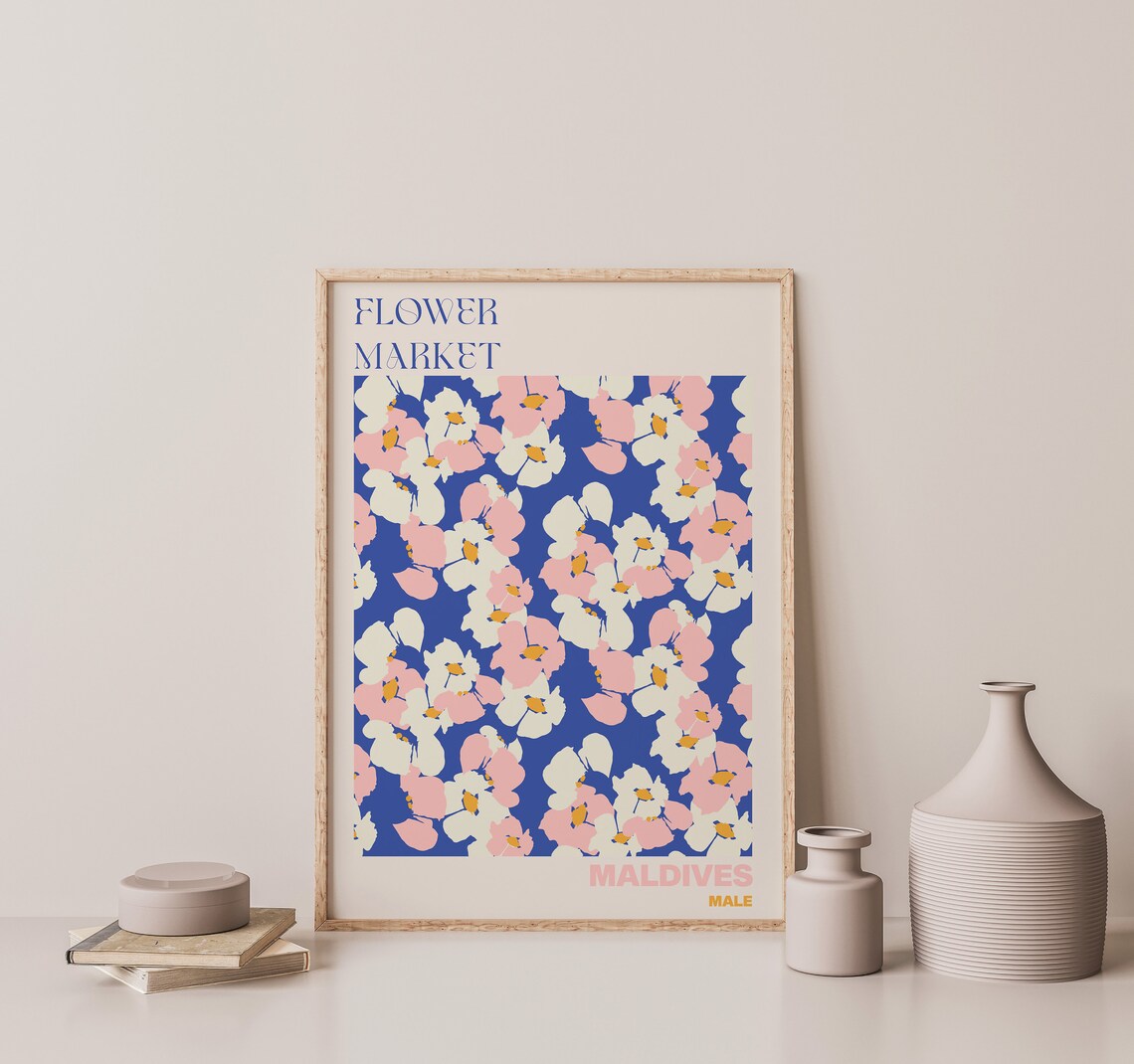 Maldives Poster Personalised Travel Poster Maldives Flower Market Print Floral Wall Decor Male Travel Poster - Image 3