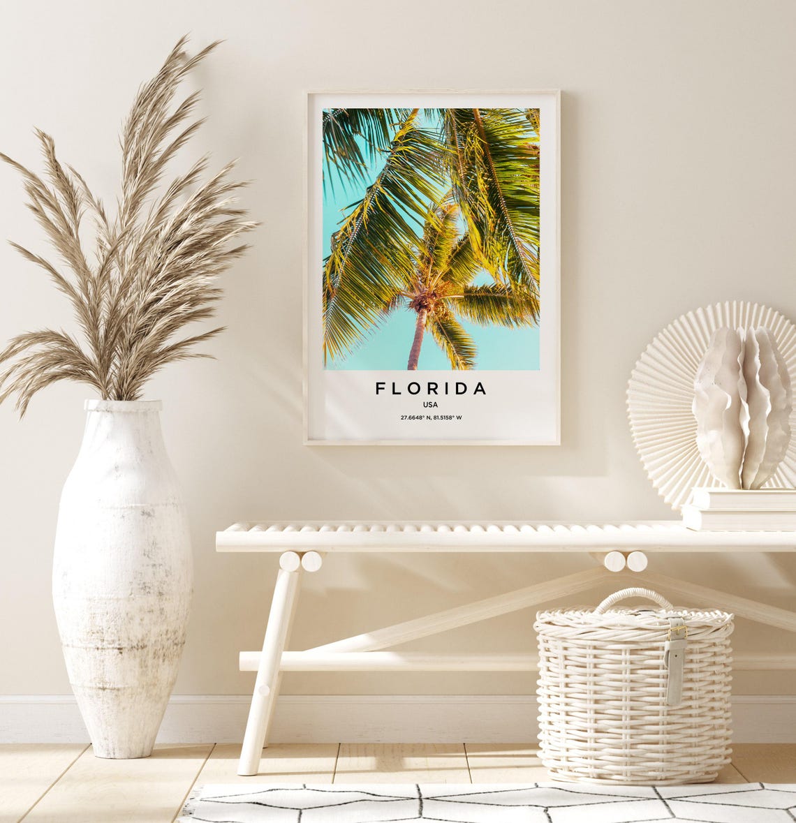 Florida USA Tropical Palm Fronds Under Bright Blue Sky Poster - Image 3