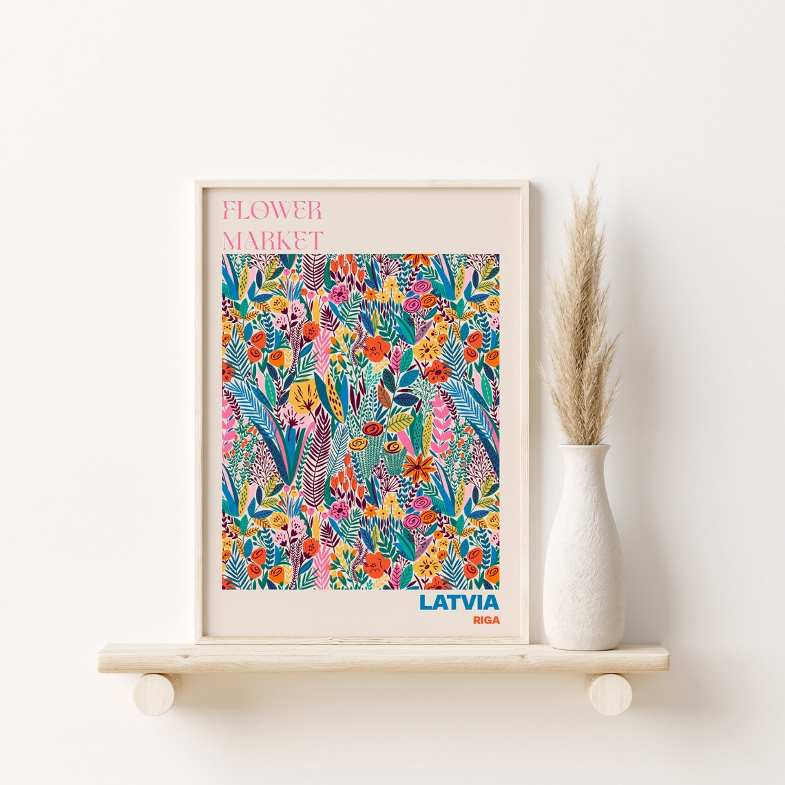Latvia Riga Flower Market Colorful Wildflower Pattern Art Poster - Image 3