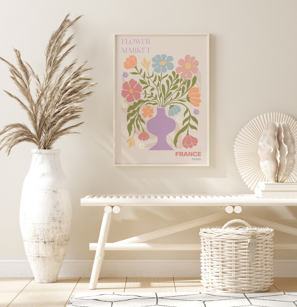 Paris Flower Market Pastel Bouquet Purple Vase Illustration Art Print - Image 3