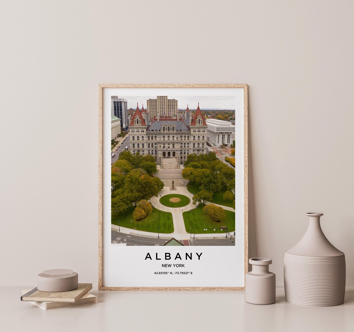 Albany New York Historic Capitol Building Aerial Park Travel Poster - Image 2