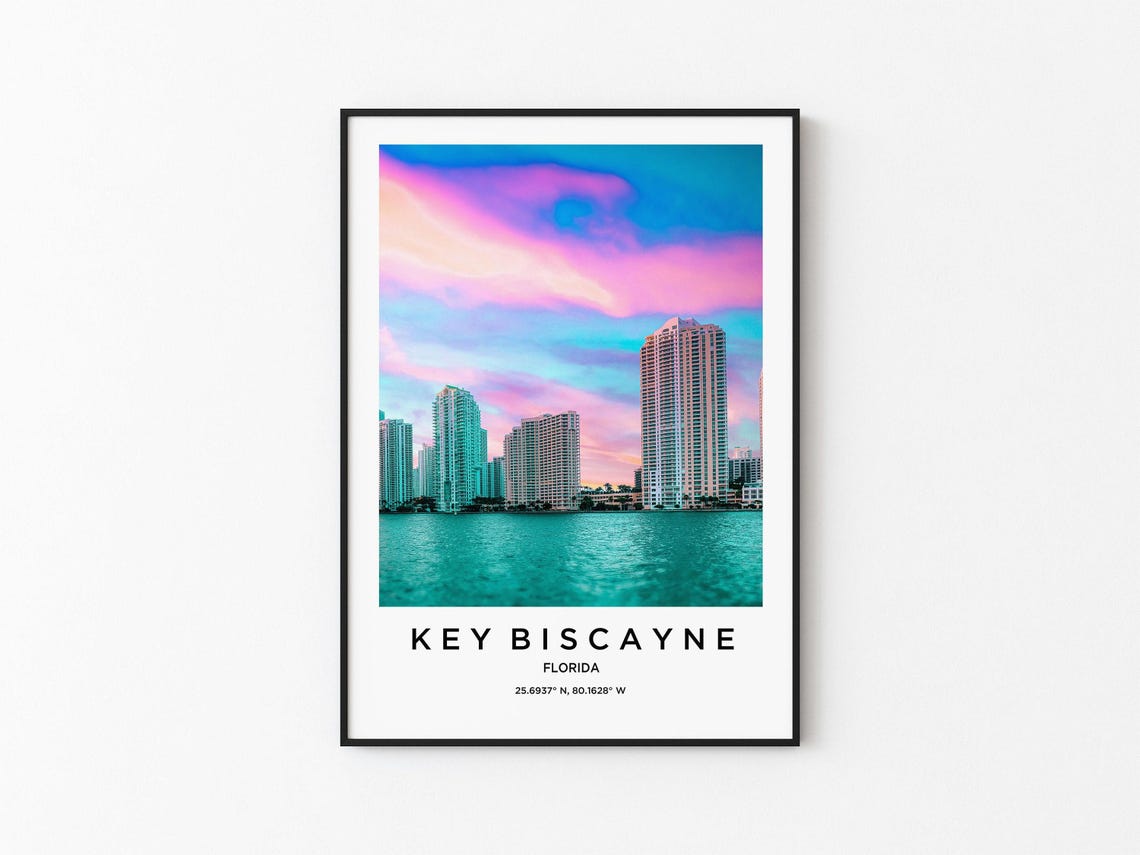 Key Biscayne Florida Pastel Skyline Bay Waterfront Dusk Poster