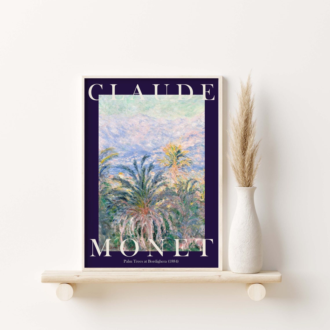 Claude Monet Palm Trees at Bordighera 1884 Riviera Navy Border Poster - Image 2