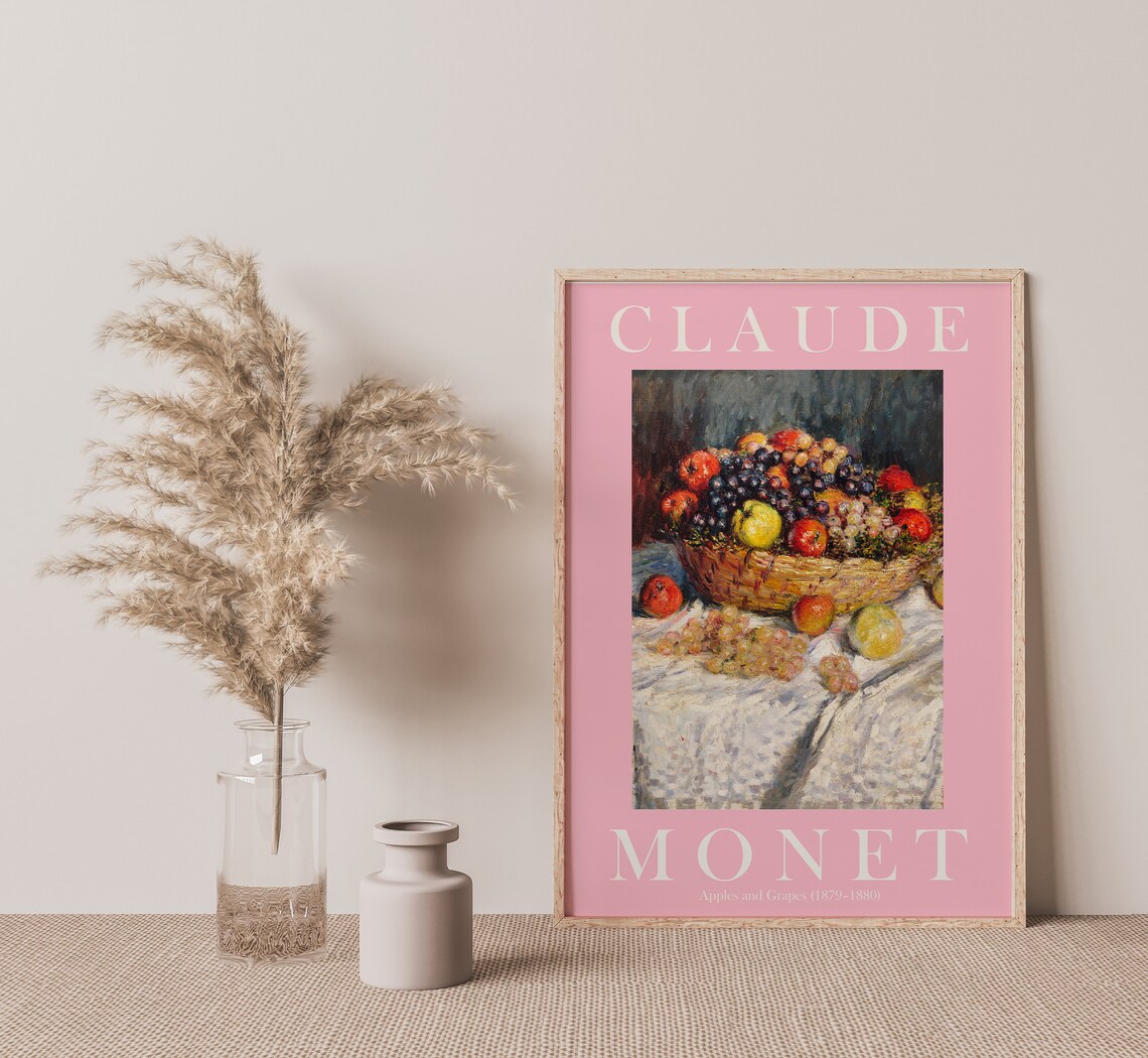 Claude Monet Apples and Grapes Harvest Fruit Still Life Pink Poster