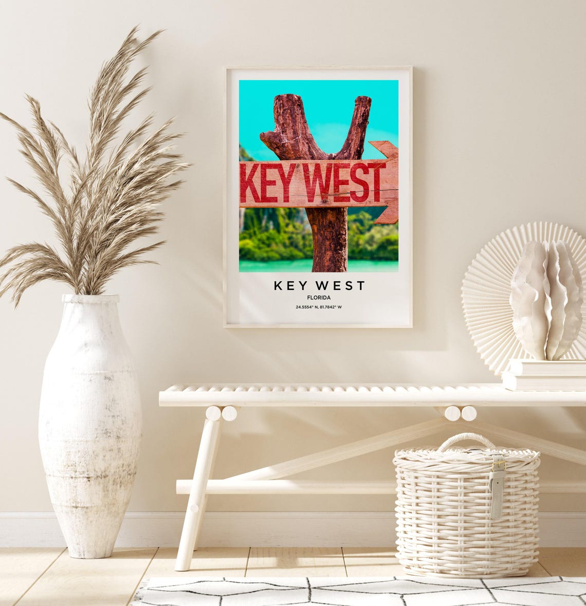 Key West Florida Rustic Wooden Sign Tropical Coast Travel Poster - Image 3