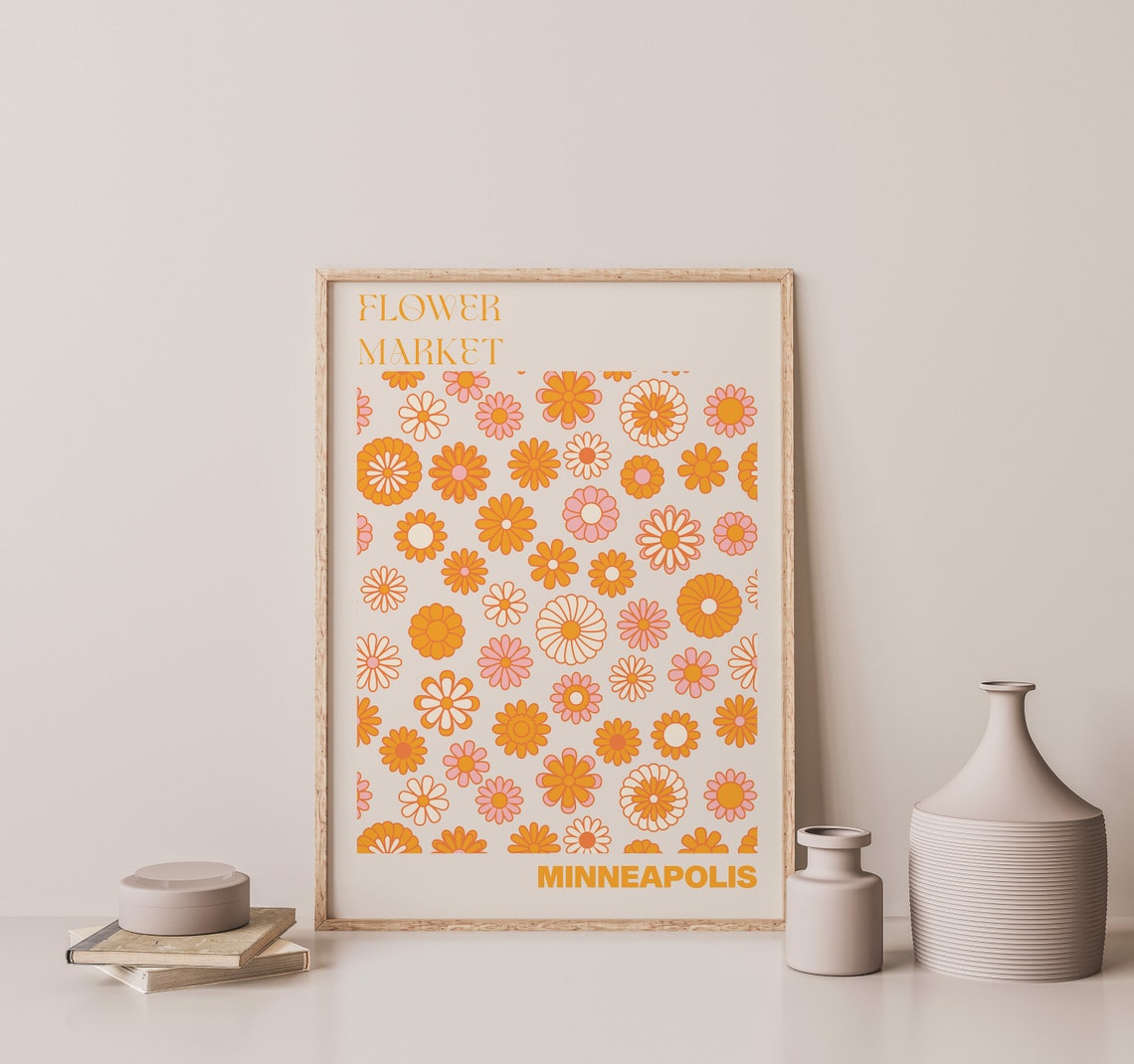 Flower Market Minneapolis Retro Orange Daisy Pop Pattern Poster - Image 3