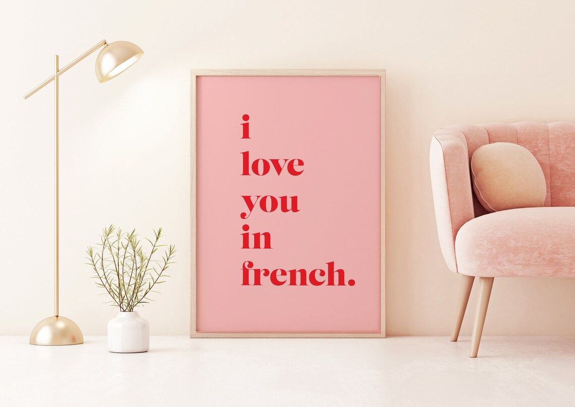 I Love You In French Red Serif Typography Pink Love Art Poster - Image 3