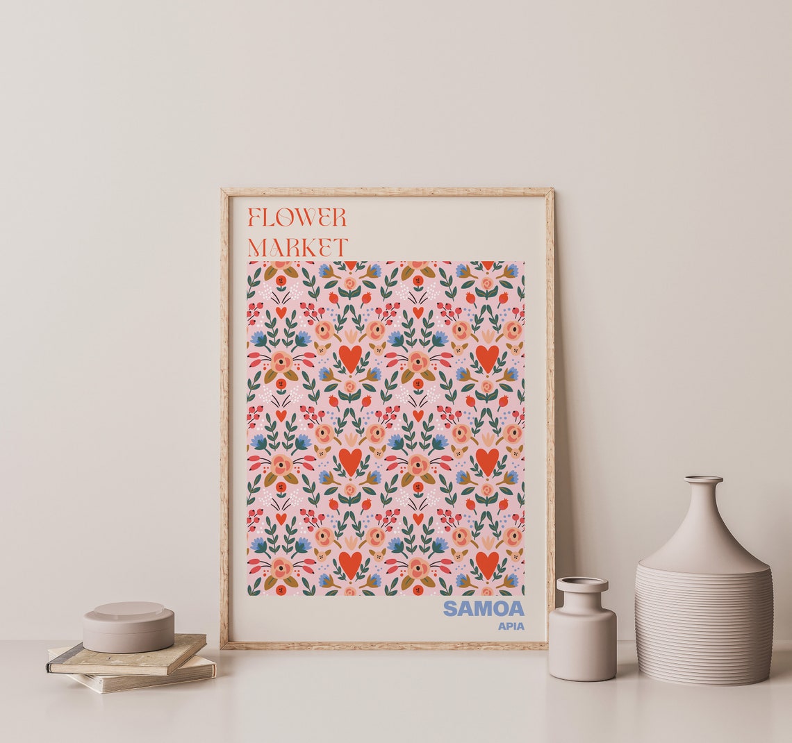 Samoa Flower Market Poster Apia Coral Folk Floral Pattern Artwork - Image 3