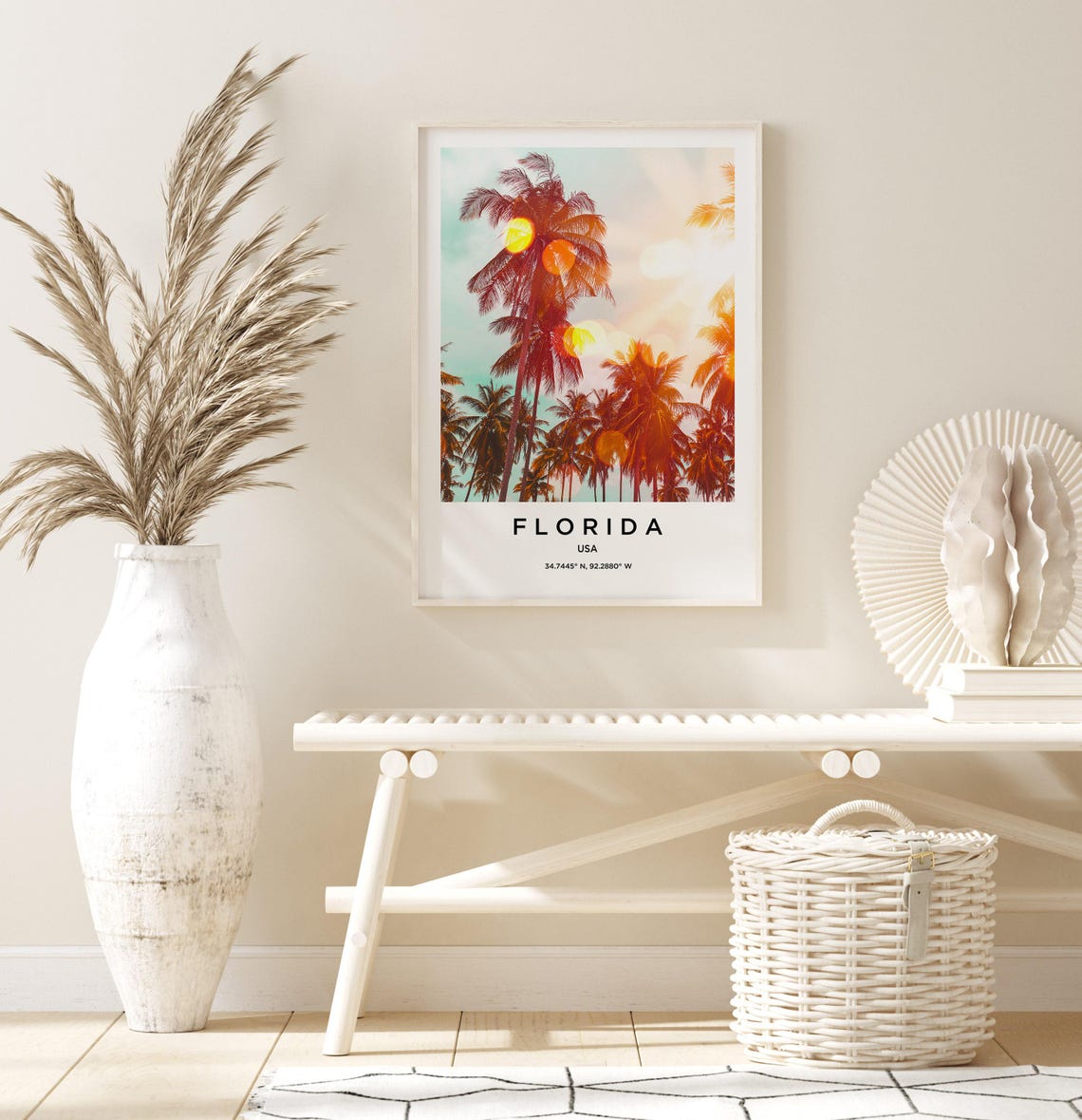 Florida Palm Tree Sunset Silhouettes Warm Sun Flare Photo Poster - Image 3
