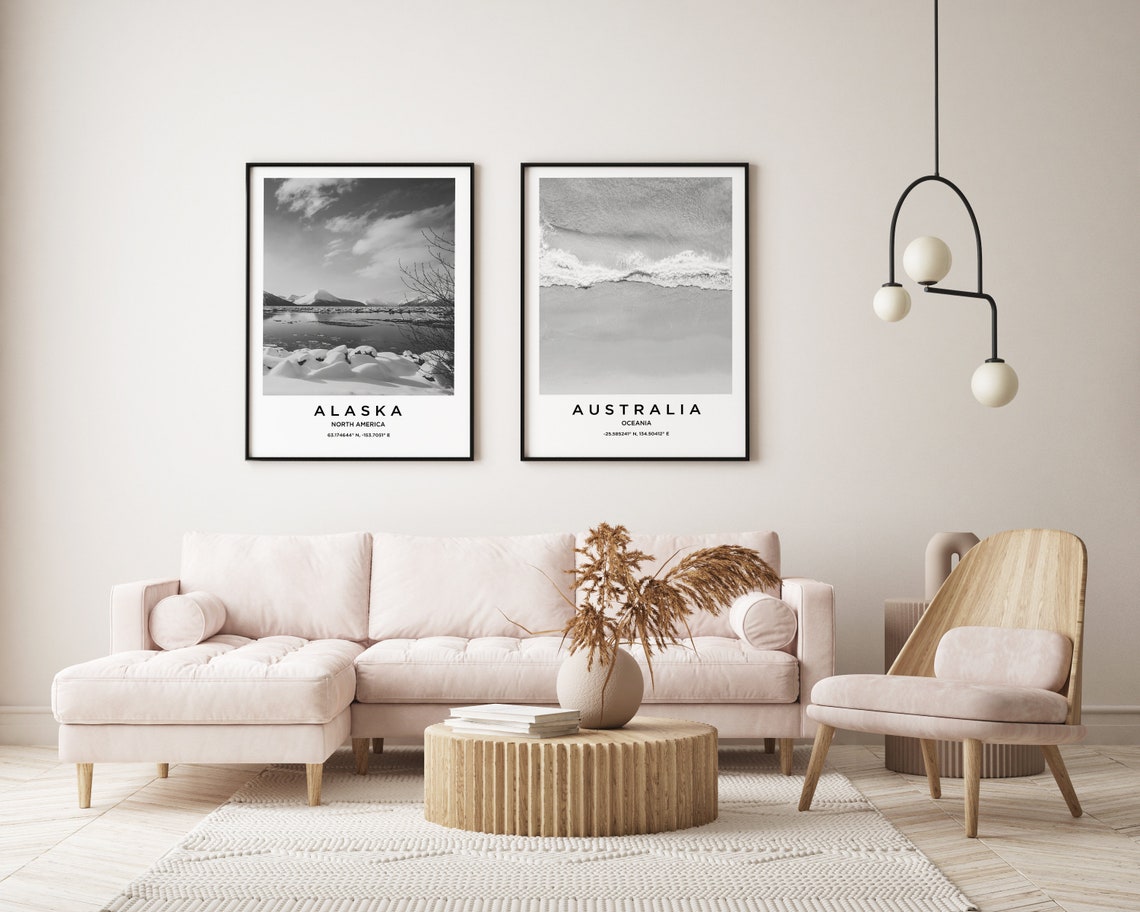 Australia Minimal Aerial Beach Wave Black and White Photo Poster - Image 2