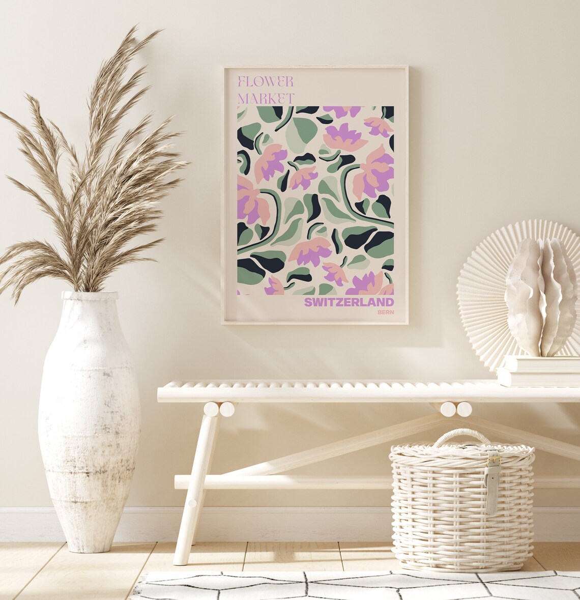 Switzerland Flower Market Poster Bern Purple Sage Floral Artwork - Image 2