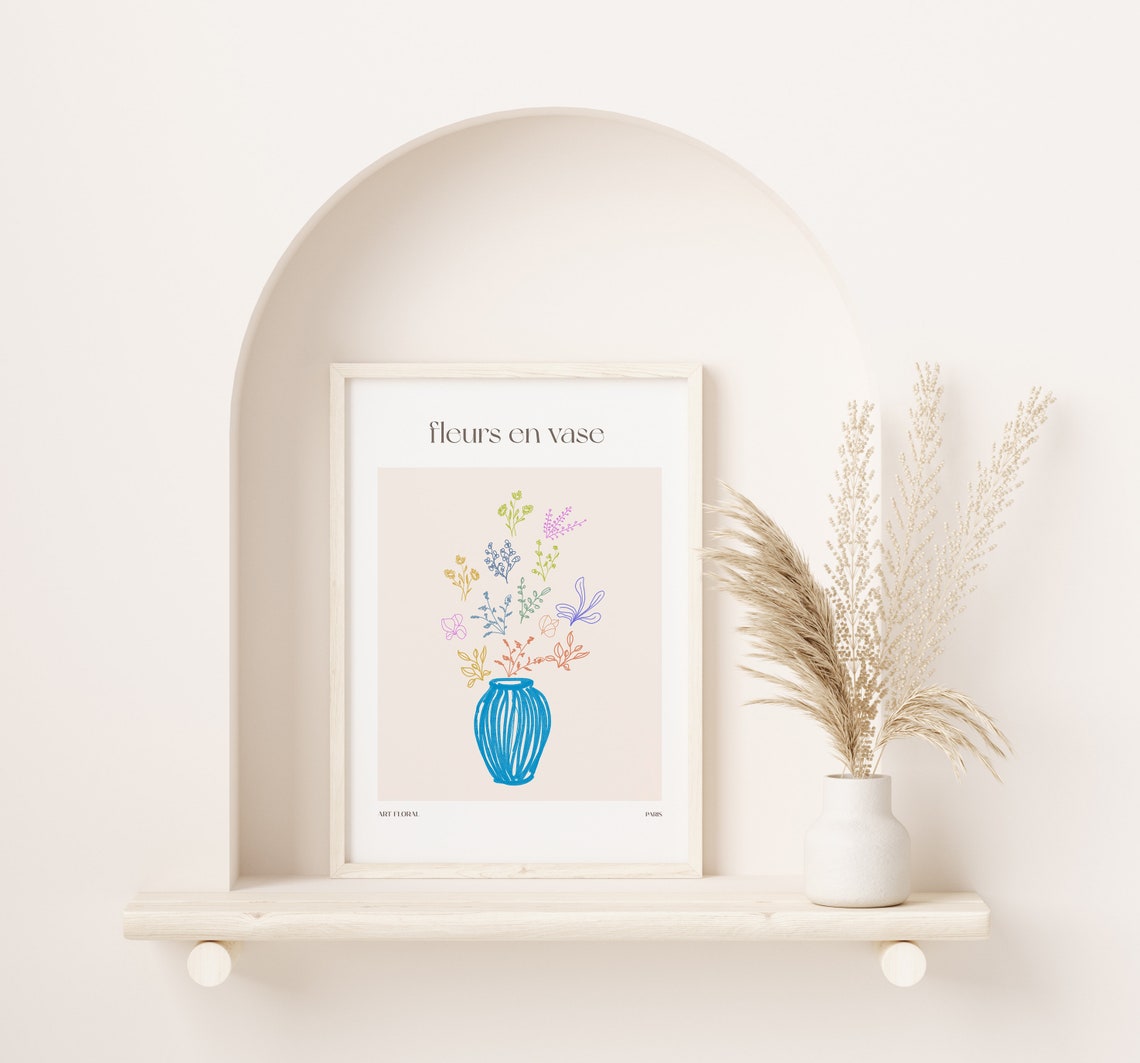 Fleurs En Vase Bold Blue Vase Colorful Wildflowers Paris Poster - Image 2