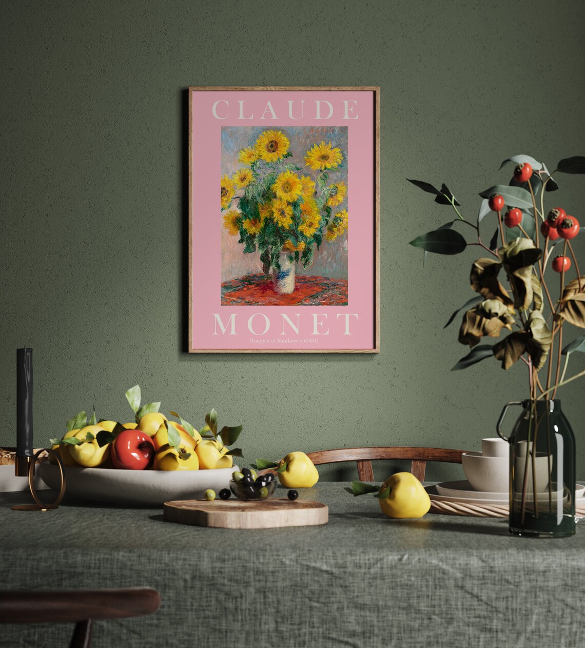 Claude Monet Bouquet of Sunflowers 1881 Pink Border Art Poster - Image 2