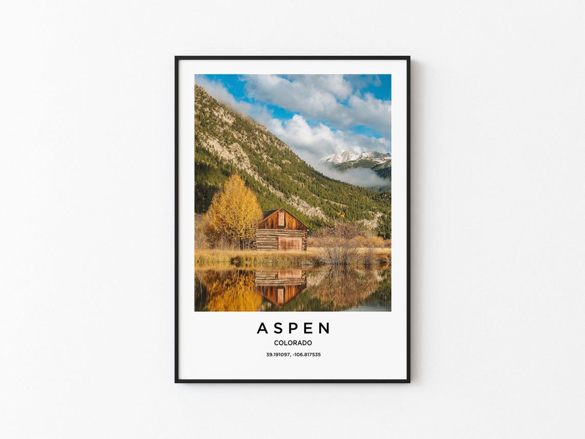 Aspen Colorado Rustic Cabin Autumn Lake Mountain Reflection Print