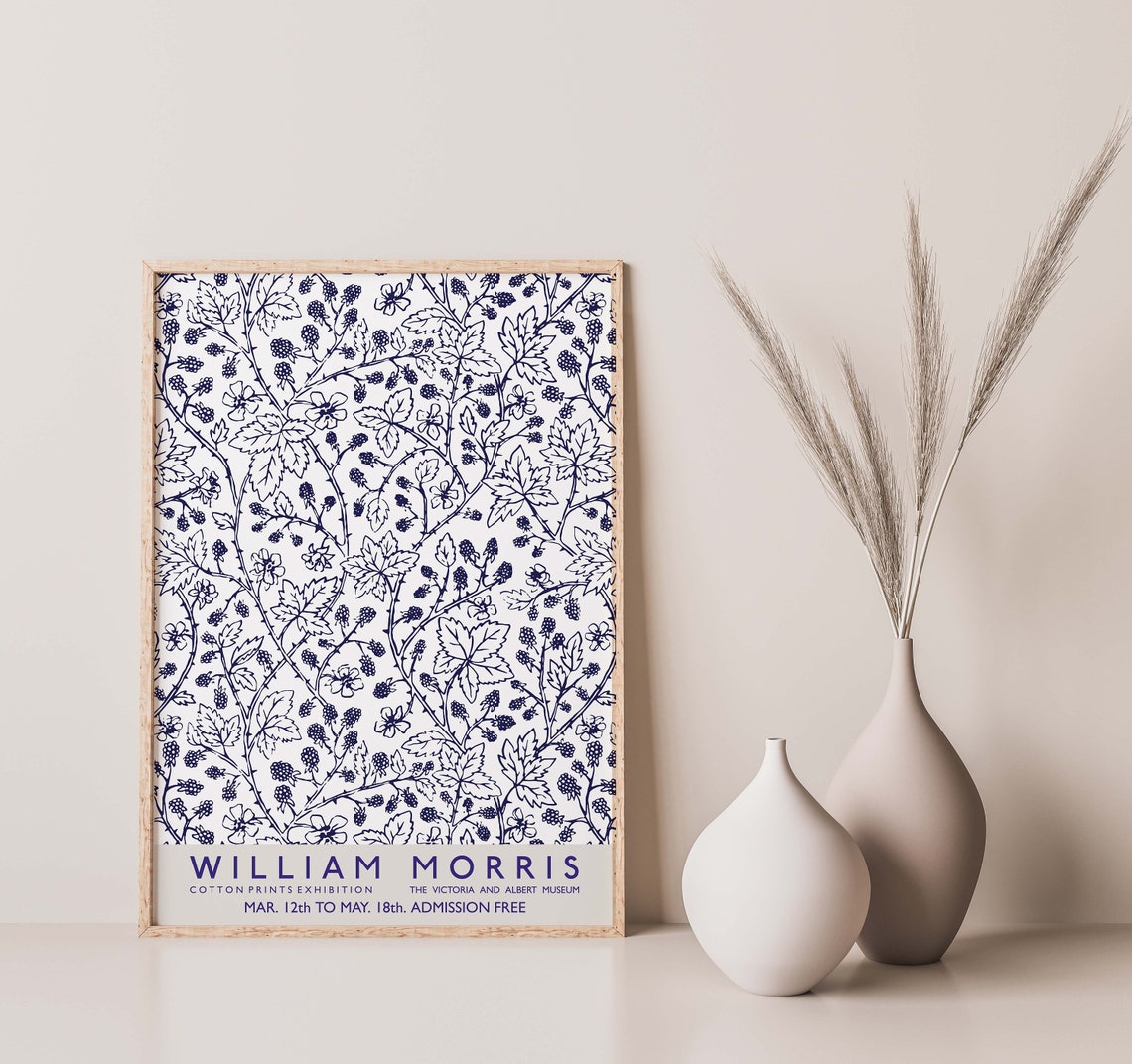 William Morris Cotton Prints Exhibition Navy Bramble Pattern Poster - Image 2