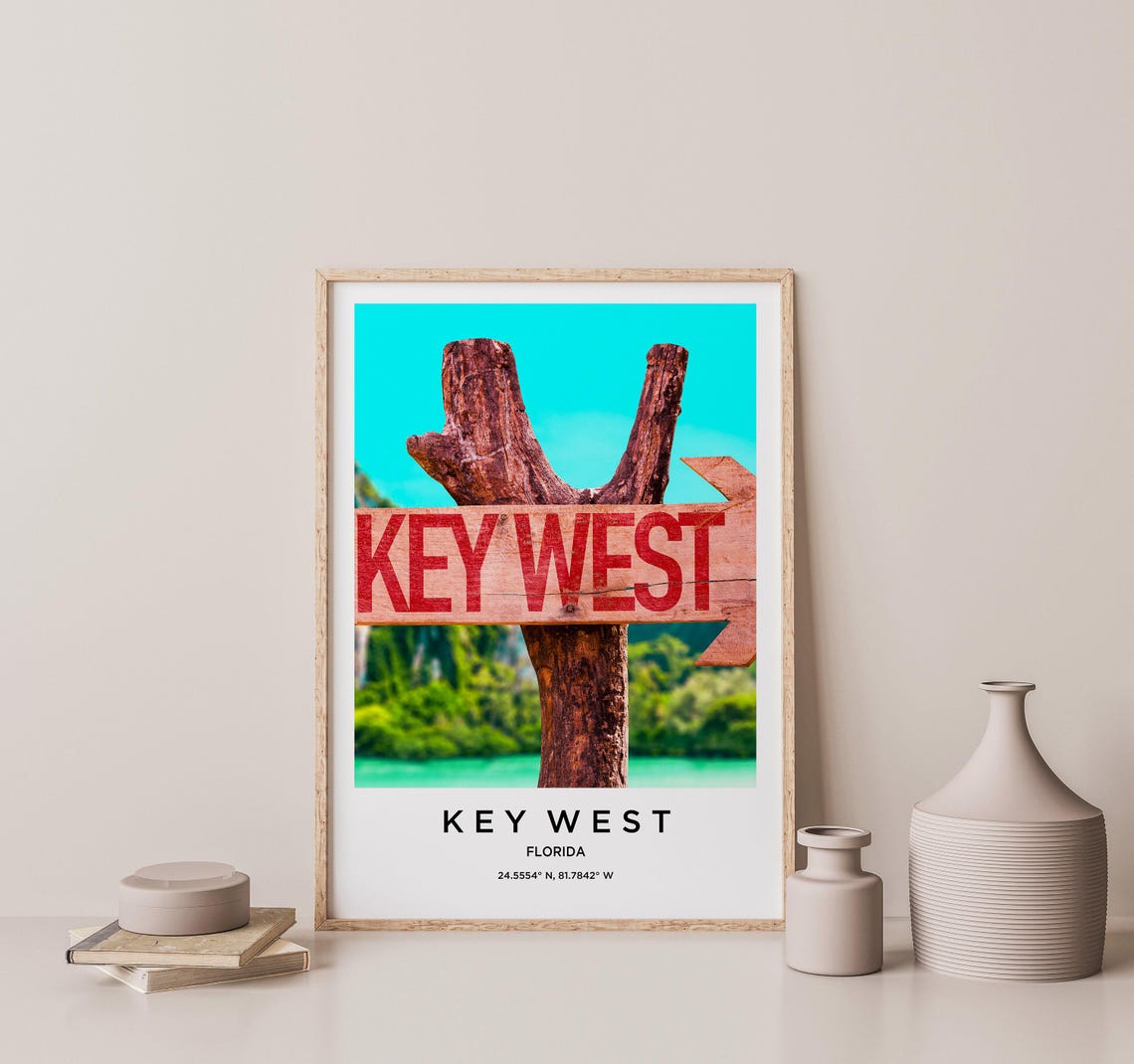 Key West Florida Rustic Wooden Sign Tropical Coast Travel Poster - Image 2