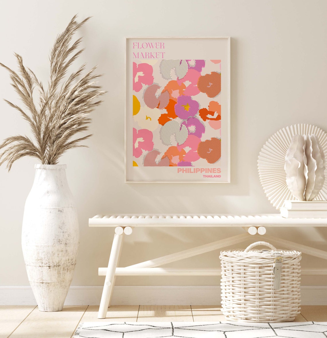 Philippines Flower Market Poster Pink Halftone Floral Artwork - Image 2